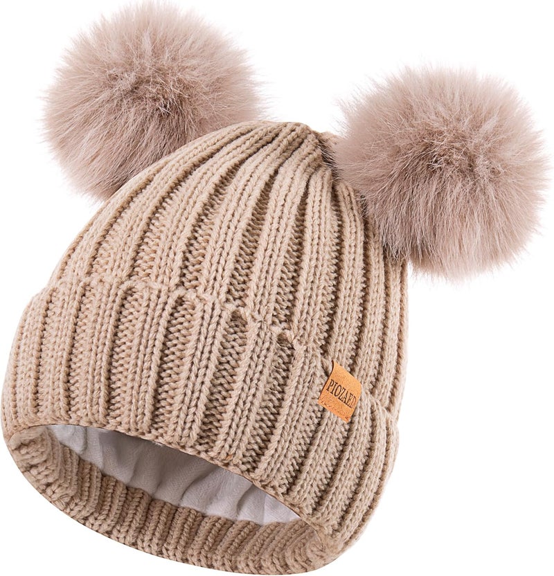 PIOZAED Women's Winter Warm Knit Beanie with Faux Fur Pom Skull Cap Cozy Fleece Lined Hat for Women - Image 1